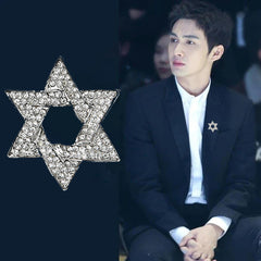 SYGA Brooch Pin Fashion Crystal Rhinestone Jewellery Pin Vintage Clothing Accessories Decoration Diamond-Filled Six-Pointed Star Silver Brooches For Men's - S91