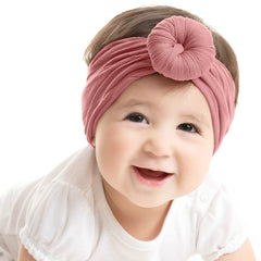 SYGA Pack Of 2 Baby Headbands Soft Cotton Strechable Turban Hairbands For Newborn Infant Toddlers Kids 0-3 Years (Pink-Grey)