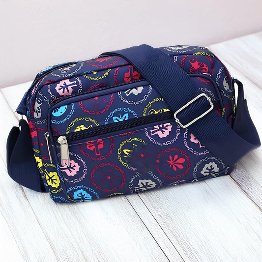 MOMISY Women Mobile Messenger cellphone Bag Ladies Nylon Shoulder Cross Body Long Strap for College, Outing, Travelling, Work (Medium, Stamp)