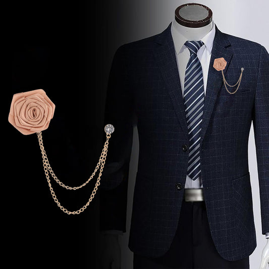 SYGA Rose Flower Brooch Pin for Men & Women,Beautiful Fashion Jewelry with Chain Design(Champagne)