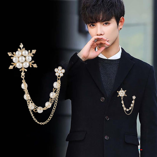 SYGA Snowflake Flower Brooch Pin with Pearls and Crystals, Gold, for Men & Women