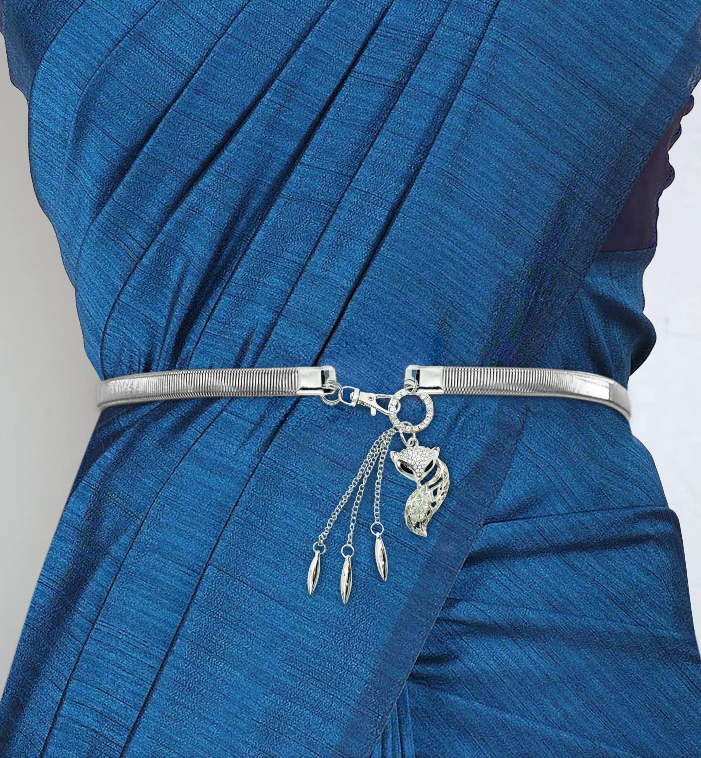 SYGA Women Metal Chain Angle Wings Buckle Stretchy Skinny Belt, Gold(Fits Waist Size 26-36)