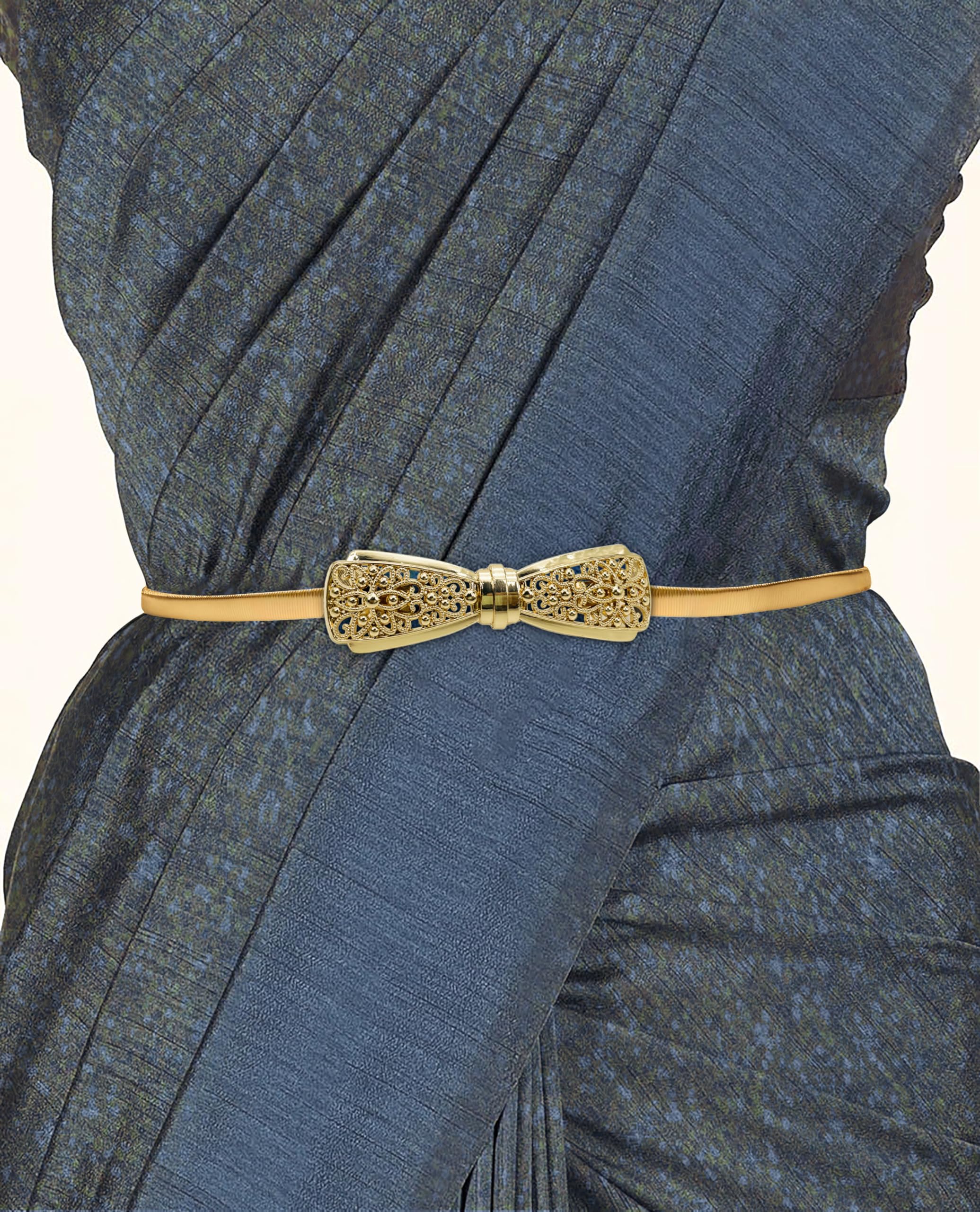 SYGA Women Metal Chain Angle Wings Buckle Stretchy Skinny Belt, Gold(Fits Waist Size 26-36)