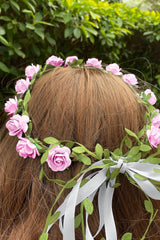 SYGA Women Silk Rose Floral Crown Hair Wreath Leave Flower Headband Tiara with Adjustable Ribbon for Girls, Pack of 1 - Blue