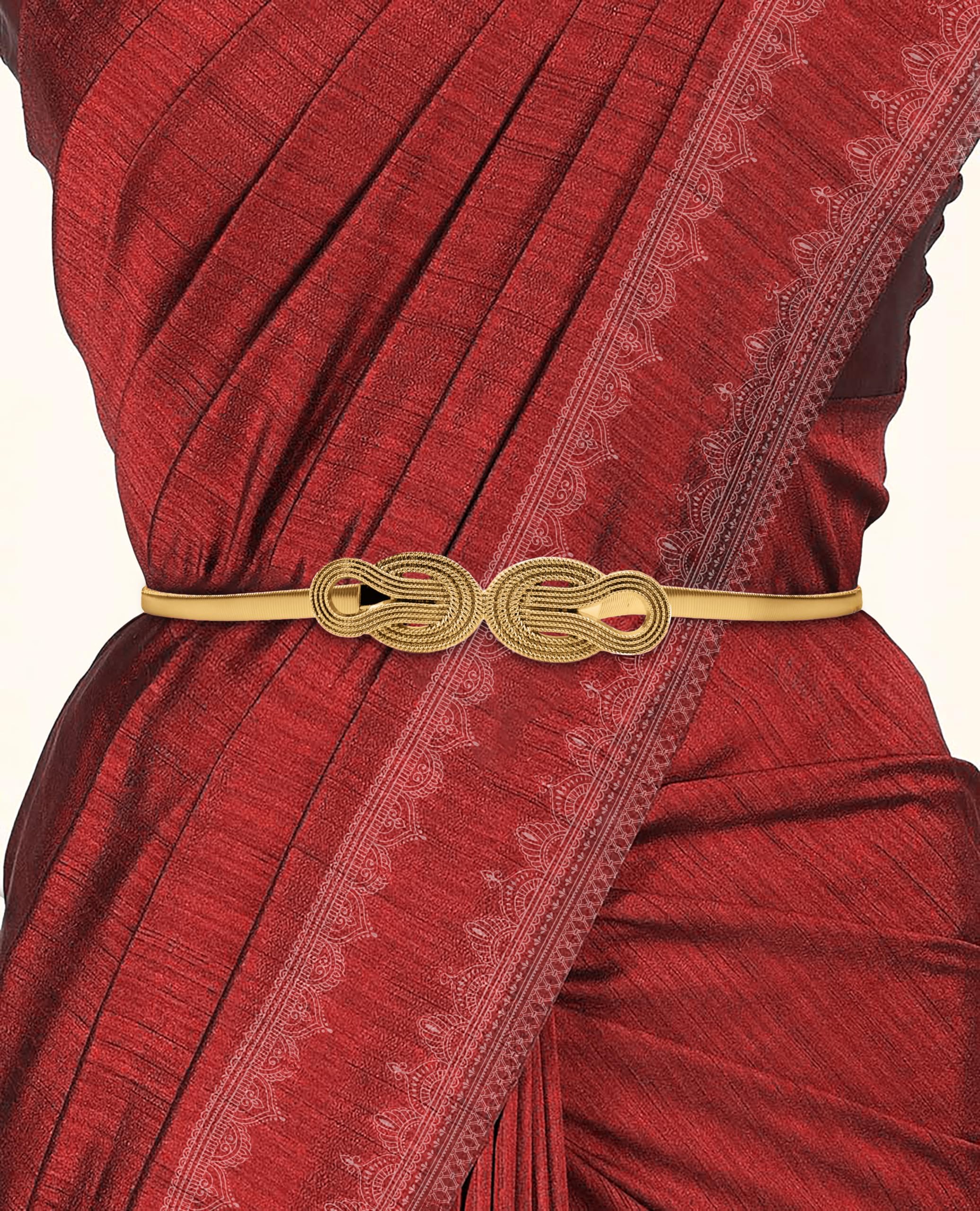 SYGA Women Metal Chain Angle Wings Buckle Stretchy Skinny Belt, Gold(Fits Waist Size 26-36)