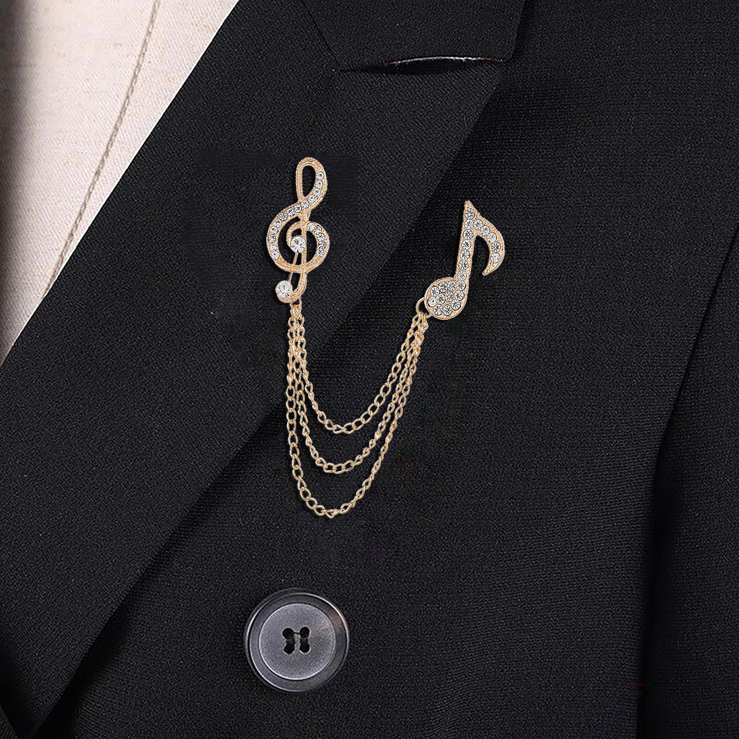 SYGA Men's & Women Brooch Music Note Lapel Pin, Gold Plated, Crystal Accents(Gold)