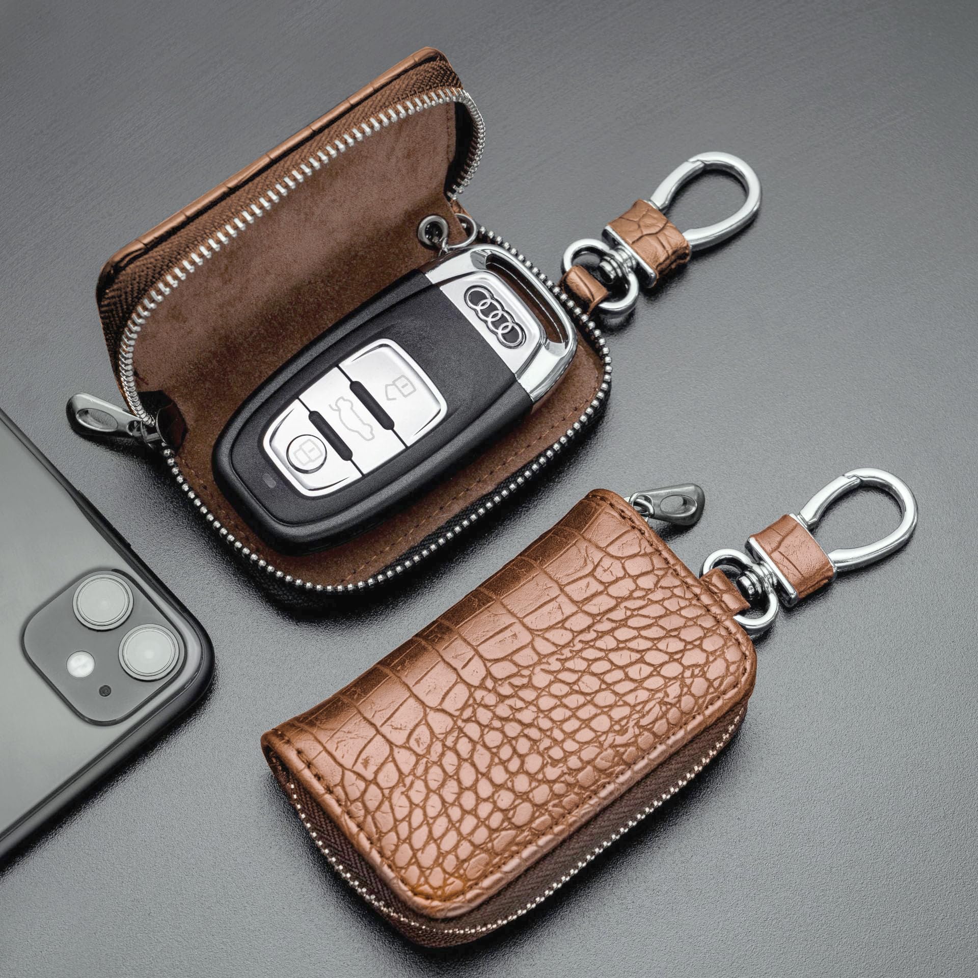 SYGA Car Key Bag Creative Style Car Zipper Fashion Protective Case for Men and Women(Key-Khaki)