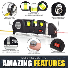 SYGA Binoax Multipurpose Level Laser Horizon Vertical Measure Tape Aligner Bubbles Ruler