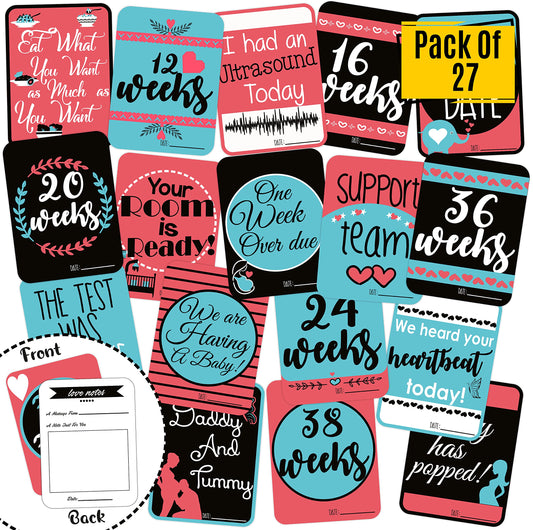 SYGA Set of 27 Pregnancy Milestone Cards - Pregnancy Reveal - Pregnancy Cards - Pregnancy Gift - Pregnancy Journal - New Mom Gift - Newborn Photo Prop