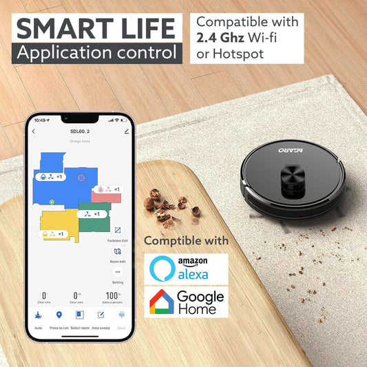AGARO Alpha Robot Vacuum Cleaner, Brush, Dry Vacuum & Wet Mop, Automatic Cleaning, Upto 3200Pa Strong Suction, Rechargeable, App Control, Lidar Navigation, Editable Map to Clean, Hard Floor & Carpet