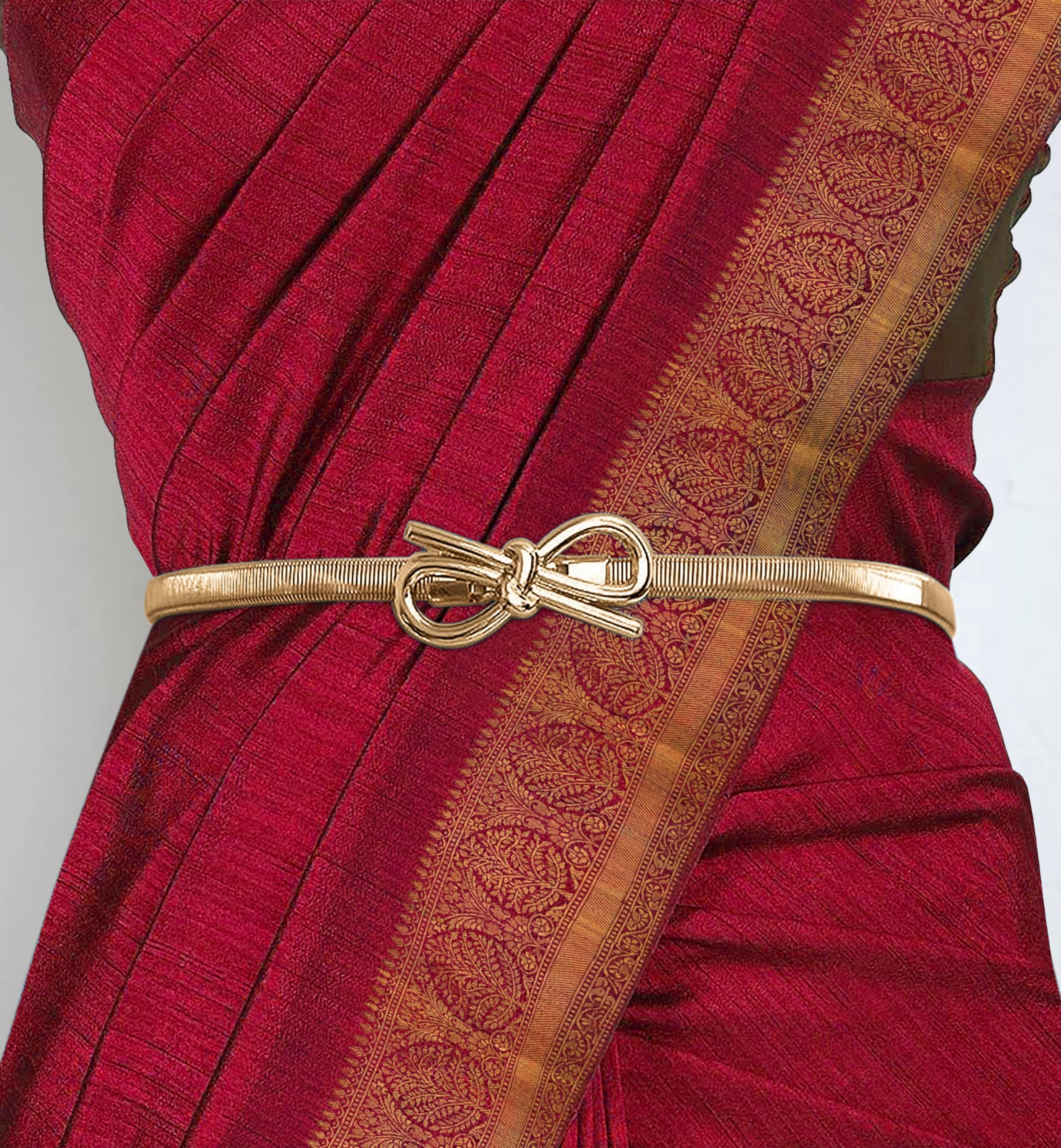 SYGA Women Metal Chain Angle Wings Buckle Stretchy Skinny Belt, Gold(Fits Waist Size 26-36)