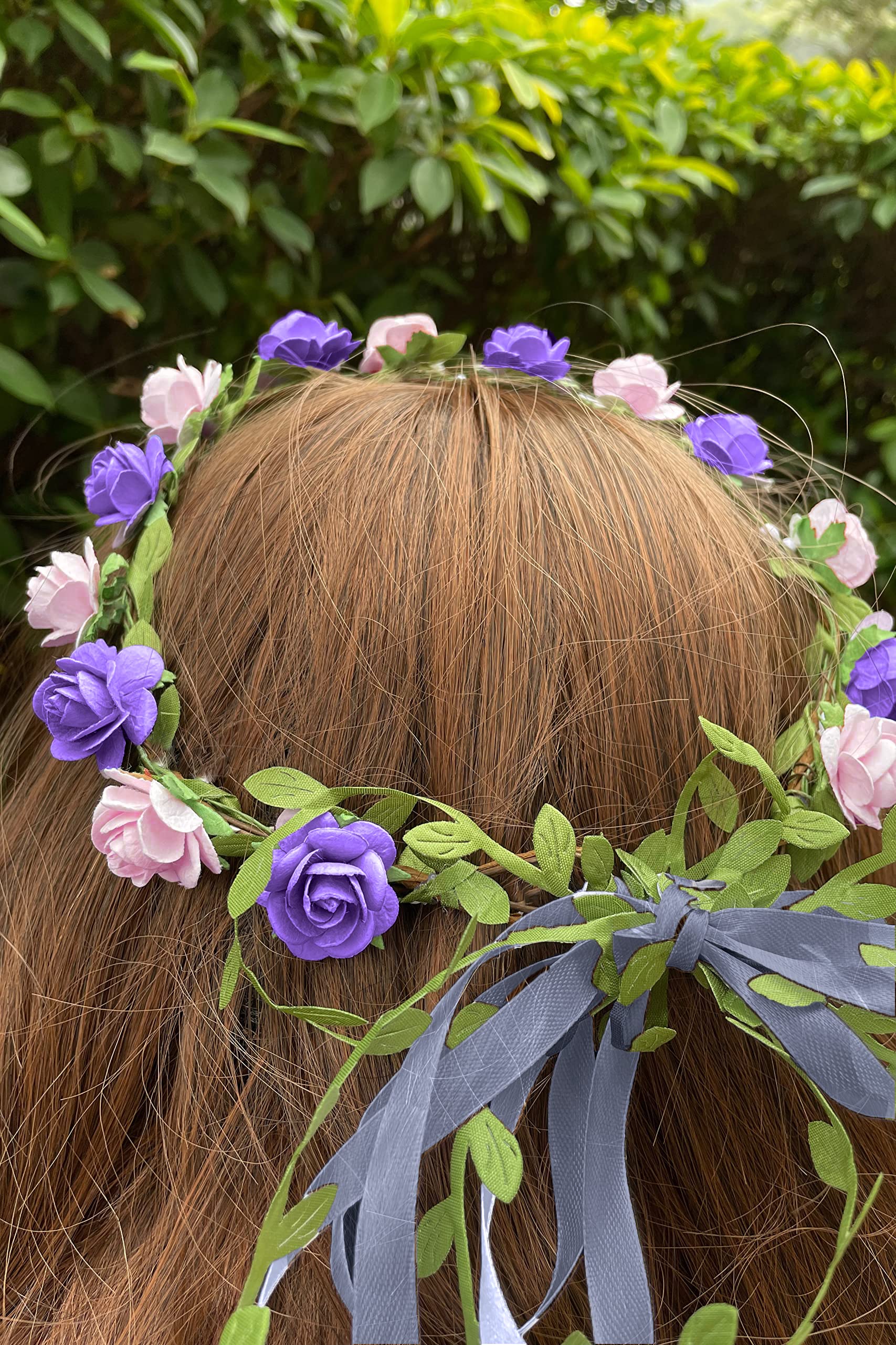 SYGA Women Silk Rose Floral Crown Hair Wreath Leave Flower Headband Tiara with Adjustable Ribbon for Girls, Pack of 1 - Blue