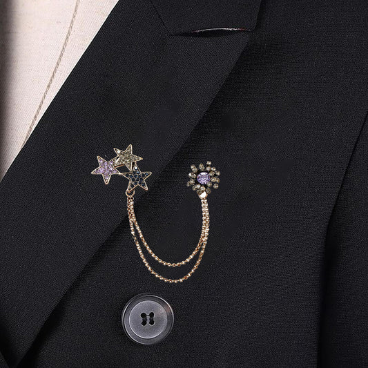 SYGA Men's & Women Suit Shirt Stud Lapel Pin Chain Tassel Brooch Pin with Crystal Chain(Purple Diamond)
