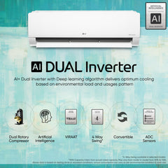 LG 1 Ton 4 Star DUAL Inverter Split AC (Copper, AI Convertible 6-in-1 Cooling, 4 Way Swing, HD Filter with Anti-Virus Protection, Faster Cooling & Energy Saving, TS-Q13JNYE, White)