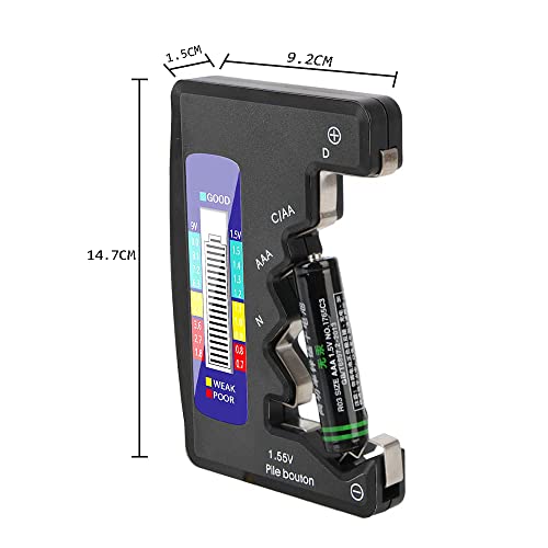 SYGA Digital Battery Tester Battery Capacity Test Tool Battery Capacity Tester for Small Mini Battery Button Batteries AA, AAA, N, C, D, 9V, 1.5V Button Cell Voltage Tester- Black