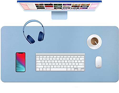 SYGA Desk Pad Protector Waterproof PU Desk Mat Blotters on Desktop Laptop Computer Gaming Keyboard Mouse Pad Non-Slip Desk Writing Mat Cover for Office & Home 90CM * 45CM Blue & Silver