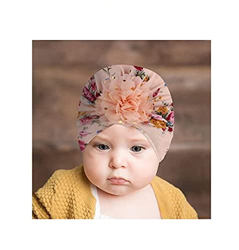 SYGA Kid's Poly Cotton, Cotton Beanie Cap With Big Bow (Pack Of 1) (SYGA_Peach Floral_0 Months-24 Months)