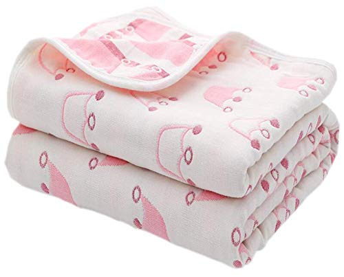 SYGA 110 cm Baby Swaddle Blankets 6 Layer Muslin Swaddle Wrap 100% Cotton Stroller Cover Receiving Blankets_CrownPink