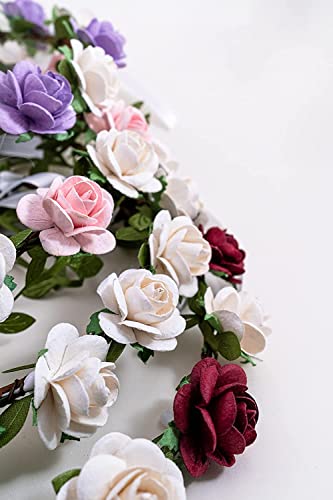 SYGA 12 Artificial Foam Fabric Flower Crown Tiara Headband Head Garland Floral Hair Festival for Princess, Girls - Pink & Purple