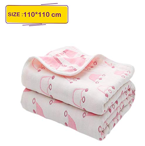 SYGA 110 cm Baby Swaddle Blankets 6 Layer Muslin Swaddle Wrap 100% Cotton Stroller Cover Receiving Blankets_CrownPink