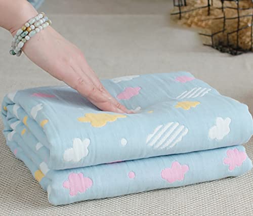 SYGA 110 cm Baby Swaddle Blankets 6 Layer Muslin Swaddle Wrap 100% Cotton Stroller Cover Receiving Blankets_BlueCloud