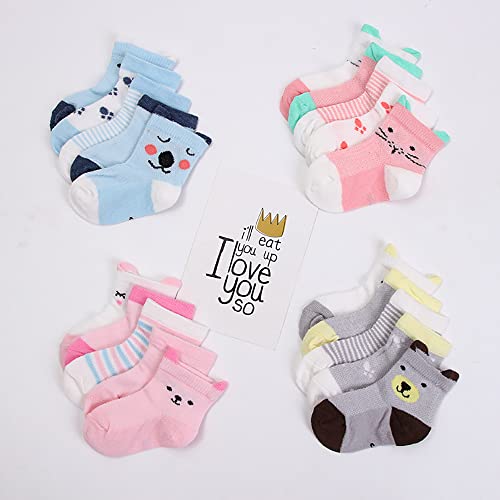 SYGA 5 Pairs Baby Girl Boys Non Slip Trainer Socks Toddlers Infant Socks Warm and Socks Cotton Stretch Crew Anti-Slip Baby Socks- Blue Puppy, 0-1 Years