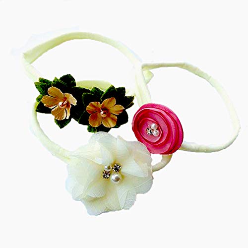 SYGA 3 Pcs Children's Hair Band for Infants and Girls Elastic Headband Set Nylon Elastic Flower Hair Accessories (Off-White)