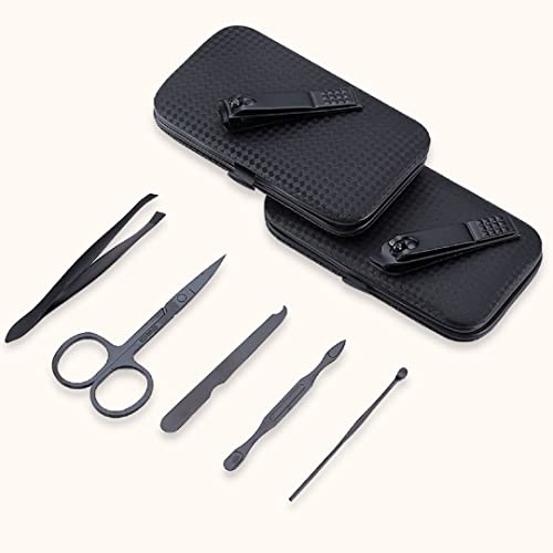 SYGA Black Nail Clippers Nail Cutter Scissors Beauty Nail Tool Manicure Set with Leather Case - Set of 7