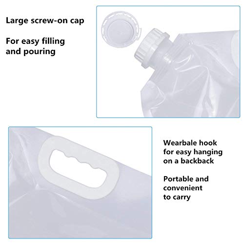 Syga 5 Liters Portable Collapsible Water Storage Tank Water Container Water Carrier Lifting Bag Camping Hiking Survival Kit Tool-White, Pack of 2