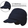 SYGA Mens Wool Winter Beanie Earflaps Baseball Cap with Warmer Outdoor Fleece Hat with Visor- Navy