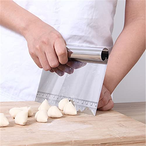 Stainless Steel Cake Smoother Pizza Dough Scraper Cutter with Scale Silver