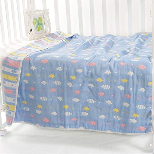 SYGA 110 cm Baby Swaddle Blankets 6 Layer Muslin Swaddle Wrap 100% Cotton Stroller Cover Receiving Blankets_BlueCloud