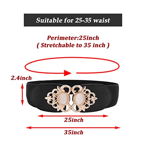 SYGA Women Cinch Belt, PU Leather Stretchy Waist Belt with Pearl Studded Metal Buckle, Retro Style - Black