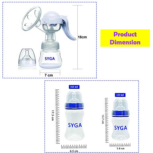 SYGA Manual Breast Feeding Pump with 150ml and 250ml Wide Neck Baby Feeding Bottle