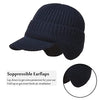 SYGA Mens Wool Winter Beanie Earflaps Baseball Cap with Warmer Outdoor Fleece Hat with Visor- Navy