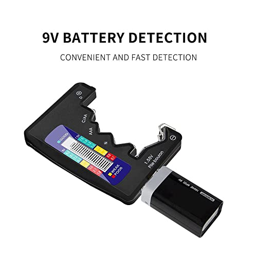 SYGA Digital Battery Tester Battery Capacity Test Tool Battery Capacity Tester for Small Mini Battery Button Batteries AA, AAA, N, C, D, 9V, 1.5V Button Cell Voltage Tester- Black