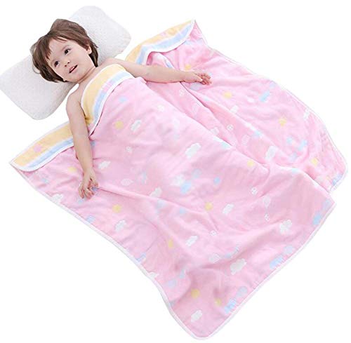 SYGA 110 cm Baby Swaddle Blankets 6 Layer Muslin Swaddle Wrap 100% Cotton Stroller Cover Receiving Blankets_CrownPink