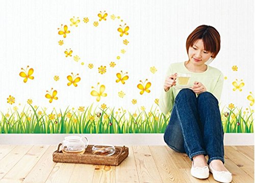 SYGA Green Grass Yello Butterfly Decals Design Wall Stickers A_MYSS