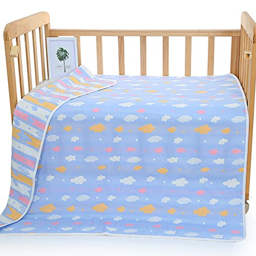 SYGA 110 cm Baby Swaddle Blankets 6 Layer Muslin Swaddle Wrap 100% Cotton Stroller Cover Receiving Blankets_BlueCloud