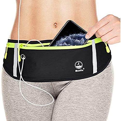 SYGA Running Waist Belt for Women & Men Sweat Rainproof Phone Holder with Adjustable Strap & 3 Pockets Headphone Hole WaistBag for All Kind of Phone-Sports, Yoga, Workout & Outdoor Activities- Black