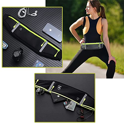 SYGA Running Waist Belt for Women & Men Sweat Rainproof Phone Holder with Adjustable Strap & 3 Pockets Headphone Hole WaistBag for All Kind of Phone-Sports, Yoga, Workout & Outdoor Activities- Black