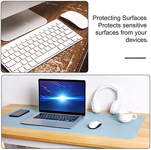 SYGA Desk Pad Protector Waterproof PU Desk Mat Blotters on Desktop Laptop Computer Gaming Keyboard Mouse Pad Non-Slip Desk Writing Mat Cover for Office & Home 90CM * 45CM Blue & Silver