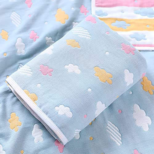 SYGA 110 cm Baby Swaddle Blankets 6 Layer Muslin Swaddle Wrap 100% Cotton Stroller Cover Receiving Blankets_BlueCloud