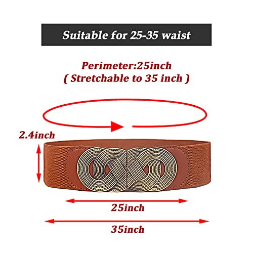 SYGA Women Cinch Belt, PU Leather Stretchy Waist Belt with Woven Metal Buckle, Retro Style Camel - Suitable for Minimum Waist Size 25 Inch, stretchable up to 31 Inch